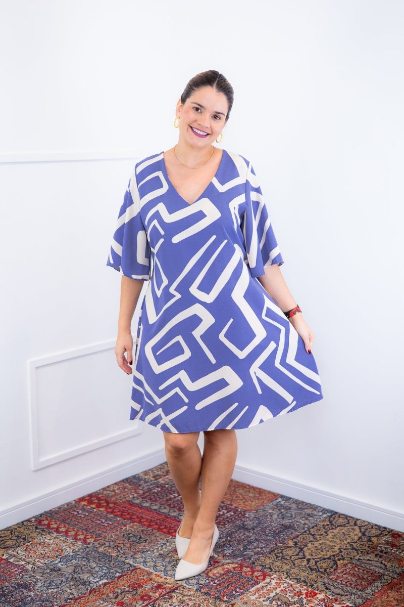 Vestido Sabrina - Decote V Manga Morcego em Viscolinho - Naguirre Shop
