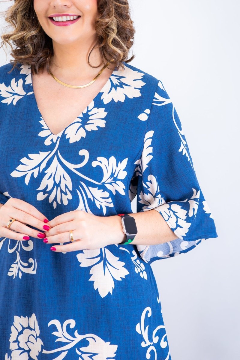 Vestido Sabrina - Decote V Manga Morcego em Viscolinho - Naguirre Shop