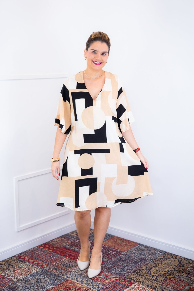 Vestido Sabrina - Decote V Manga Morcego em Viscolinho - Naguirre Shop