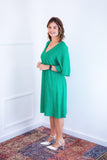 Vestido Sabrina - Decote V Manga Morcego em Viscolinho - Naguirre Shop
