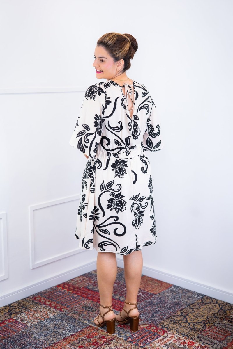 Vestido Sabrina - Decote V Manga Morcego em Viscolinho - Naguirre Shop