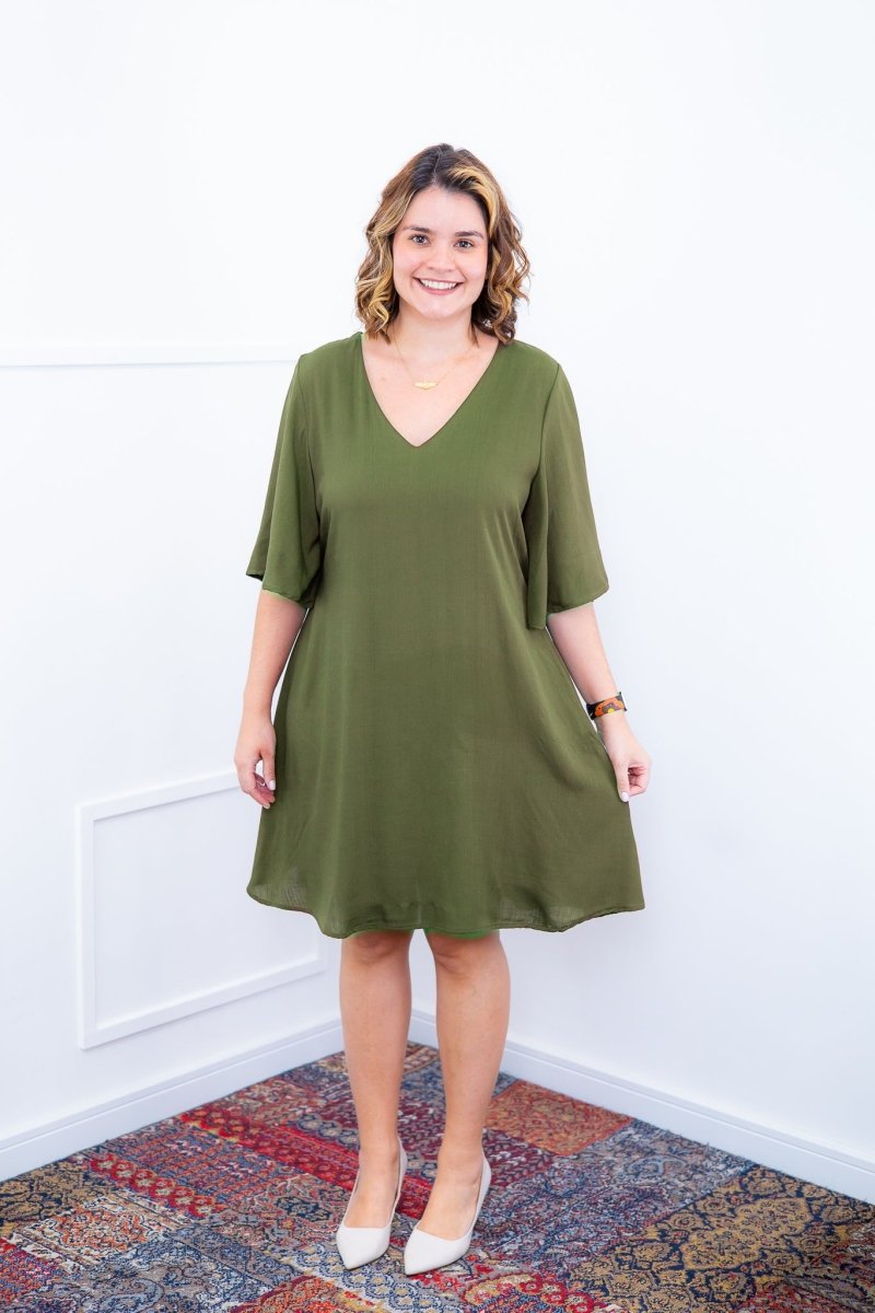 Vestido Sabrina - Decote V Manga Morcego em Viscolinho - Naguirre Shop