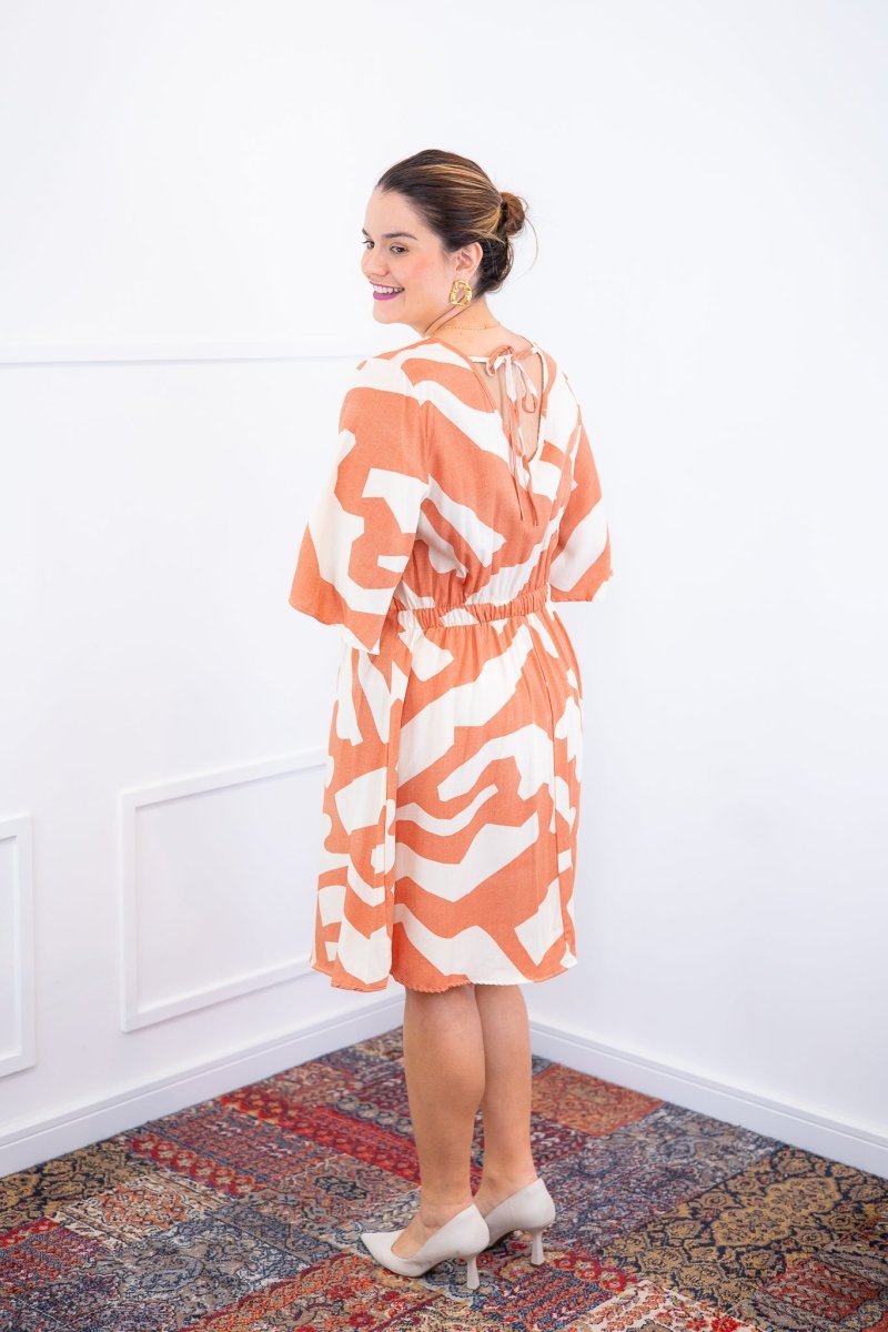 Vestido Sabrina - Decote V Manga Morcego em Viscolinho - Naguirre Shop