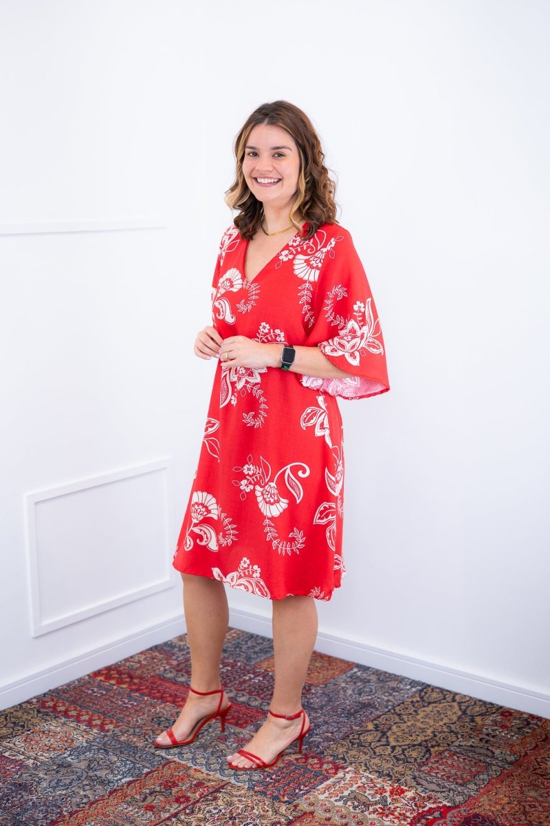 Vestido Sabrina - Decote V Manga Morcego em Viscolinho - Naguirre Shop