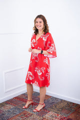 Vestido Sabrina - Decote V Manga Morcego em Viscolinho - Naguirre Shop
