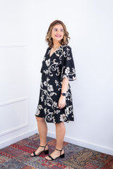 Vestido Sabrina - Decote V Manga Morcego em Viscolinho - Naguirre Shop
