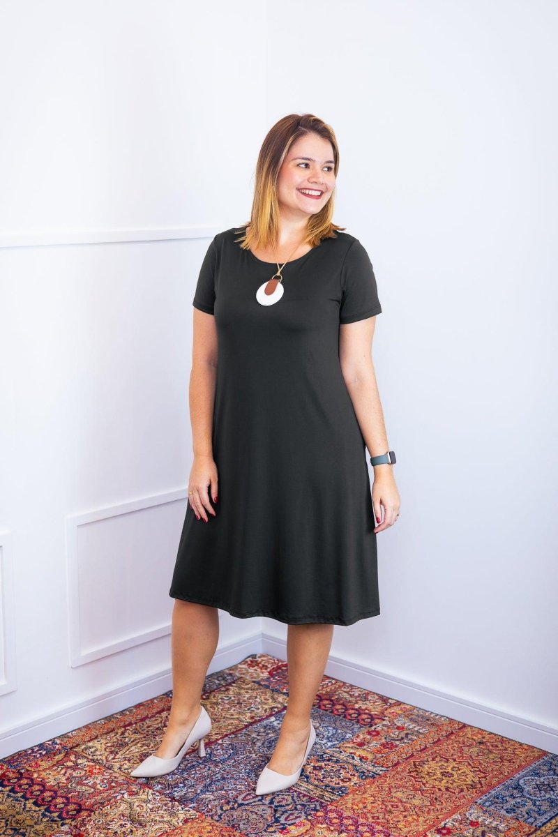 Vestido Sara - Malha Confort Midi com Manga - Naguirre Shop
