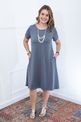 Vestido Sara - Malha Confort Midi com Manga - Naguirre Shop