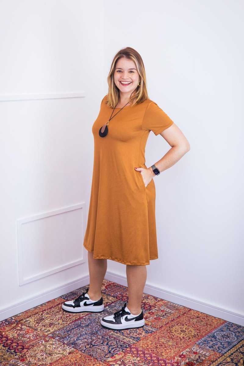 Vestido Sara - Malha Confort Midi com Manga - Naguirre Shop