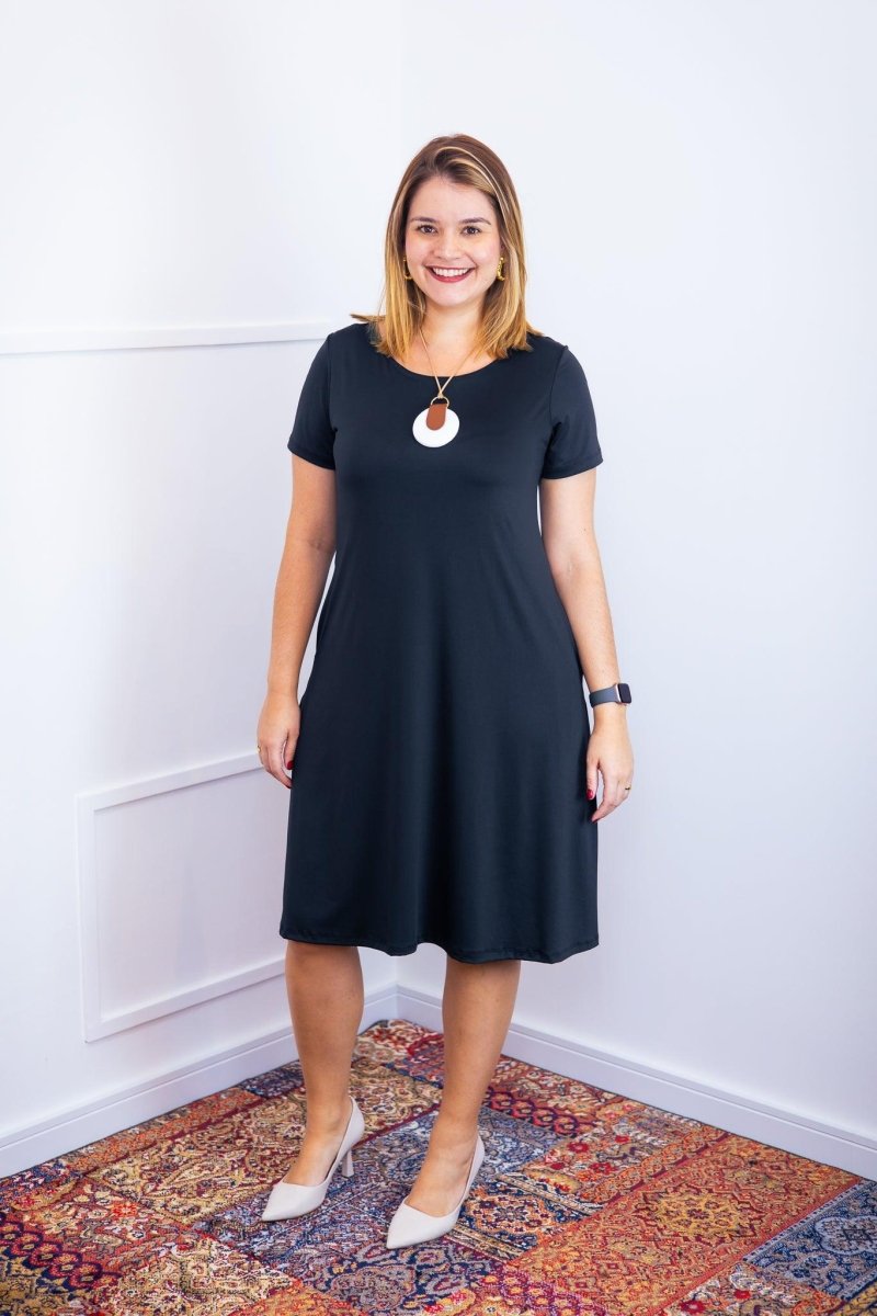 Vestido Sara - Malha Confort Midi com Manga - Naguirre Shop