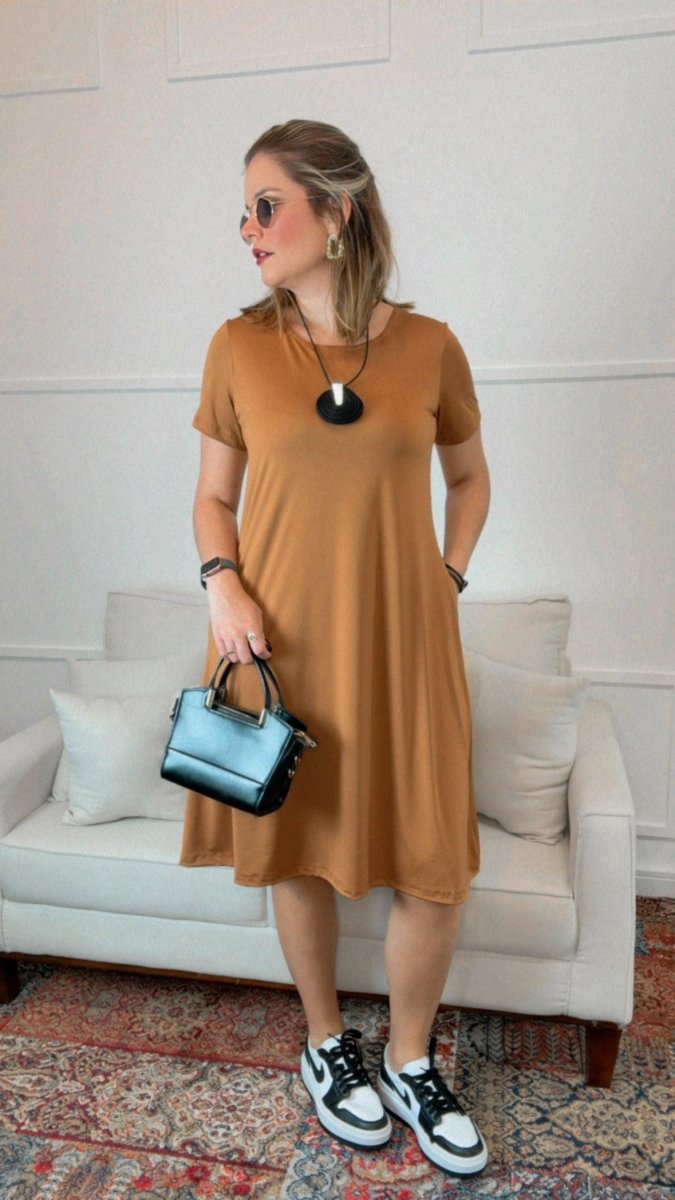 Vestido Sara - Malha Confort Midi com Manga - Naguirre Shop