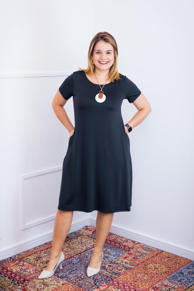Vestido Sara - Malha Confort Midi com Manga - Naguirre Shop