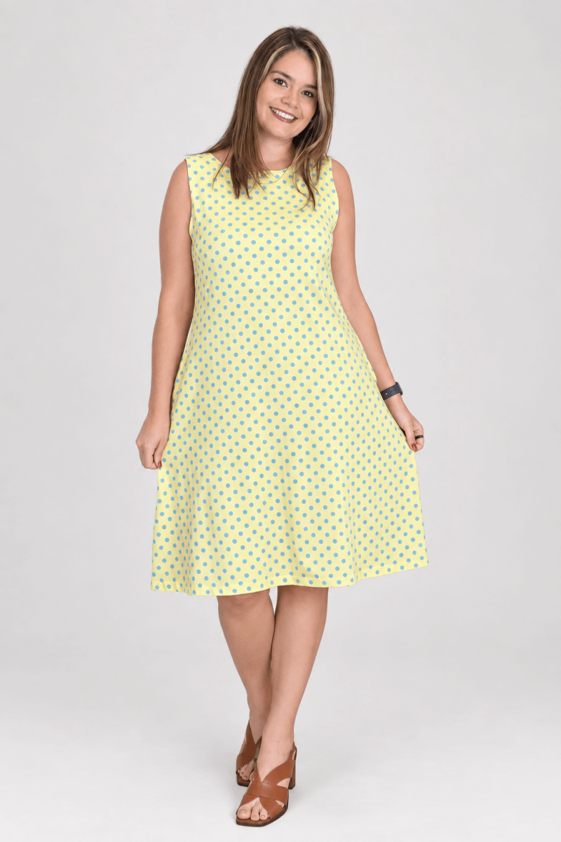 Vestido Sofia na cor Mini Poá Amarelo com Azul, foto 1 de 2