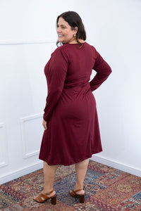 Vestido Sofia - Manga Longa com Gola Drapeada Midi em Malha Confort - Naguirre Shop