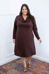 Vestido Sofia - Manga Longa com Gola Drapeada Midi em Malha Confort - Naguirre Shop