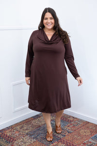 Vestido Sofia - Manga Longa com Gola Drapeada Midi em Malha Confort - Naguirre Shop