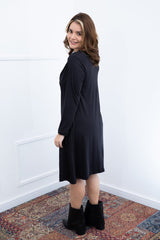 Vestido Sofia - Manga Longa com Gola Drapeada Midi em Malha Confort - Naguirre Shop