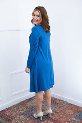 Vestido Sofia - Manga Longa com Gola Drapeada Midi em Malha Confort - Naguirre Shop