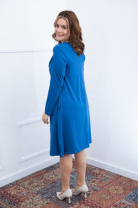 Vestido Sofia - Manga Longa com Gola Drapeada Midi em Malha Confort - Naguirre Shop
