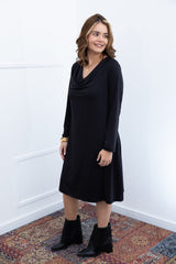 Vestido Sofia - Manga Longa com Gola Drapeada Midi em Malha Confort - Naguirre Shop