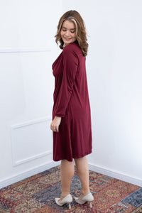 Vestido Sofia - Manga Longa com Gola Drapeada Midi em Malha Confort - Naguirre Shop