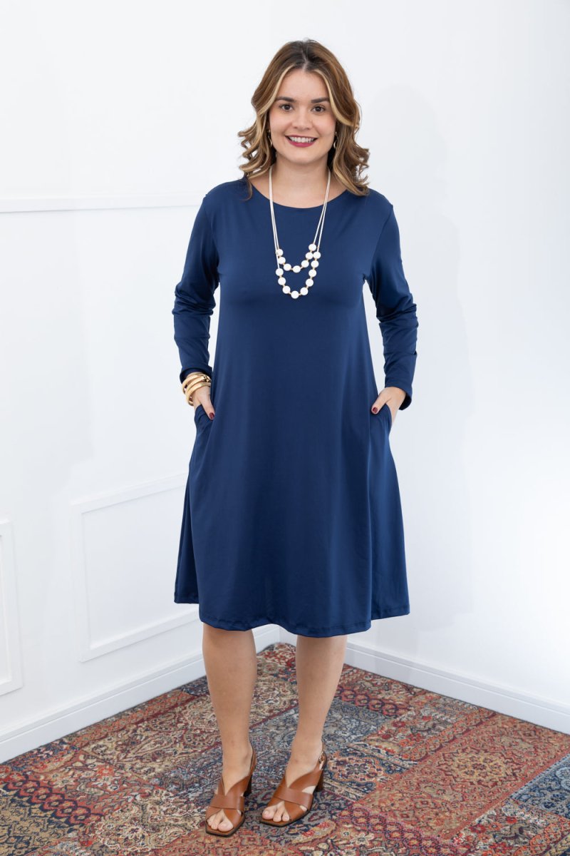 Vestido Sofia – Manga Longa com Gola Redonda Midi em Malha Confort - Naguirre Shop