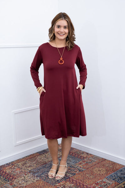 Vestido Sofia – Manga Longa com Gola Redonda Midi em Malha Confort - Naguirre Shop