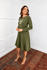 Vestido Sofia – Manga Longa com Gola Redonda Midi em Malha Confort - Naguirre Shop