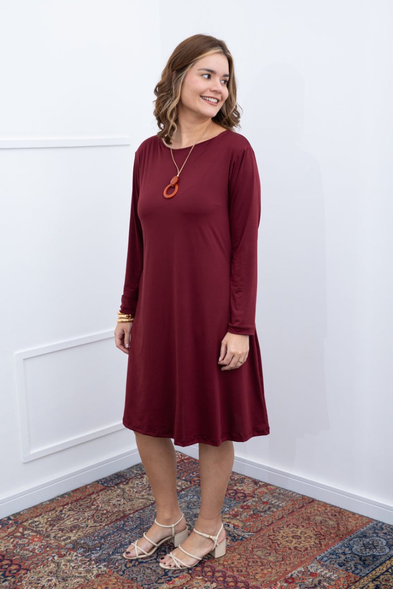 Vestido Sofia – Manga Longa com Gola Redonda Midi em Malha Confort - Naguirre Shop