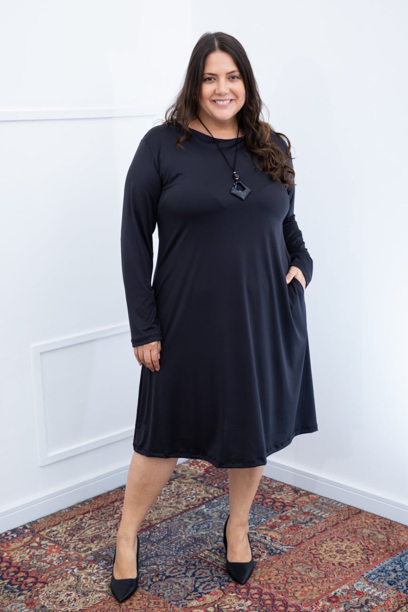 Vestido Sofia – Manga Longa com Gola Redonda Midi em Malha Confort - Naguirre Shop
