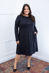 Vestido Sofia – Manga Longa com Gola Redonda Midi em Malha Confort - Naguirre Shop