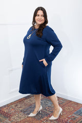 Vestido Sofia – Manga Longa com Gola Redonda Midi em Malha Confort - Naguirre Shop
