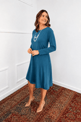 Vestido Sofia – Manga Longa com Gola Redonda Midi em Malha Confort - Naguirre Shop