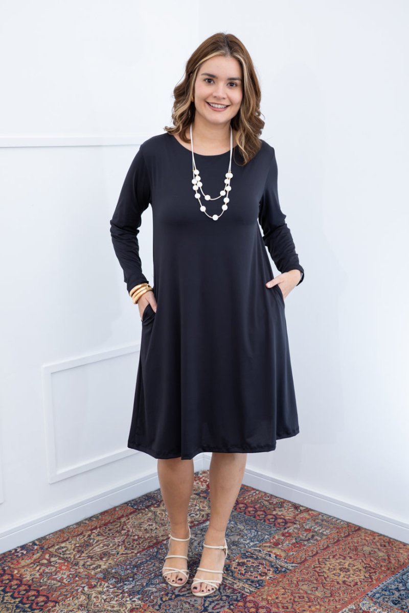 Vestido Sofia – Manga Longa com Gola Redonda Midi em Malha Confort - Naguirre Shop