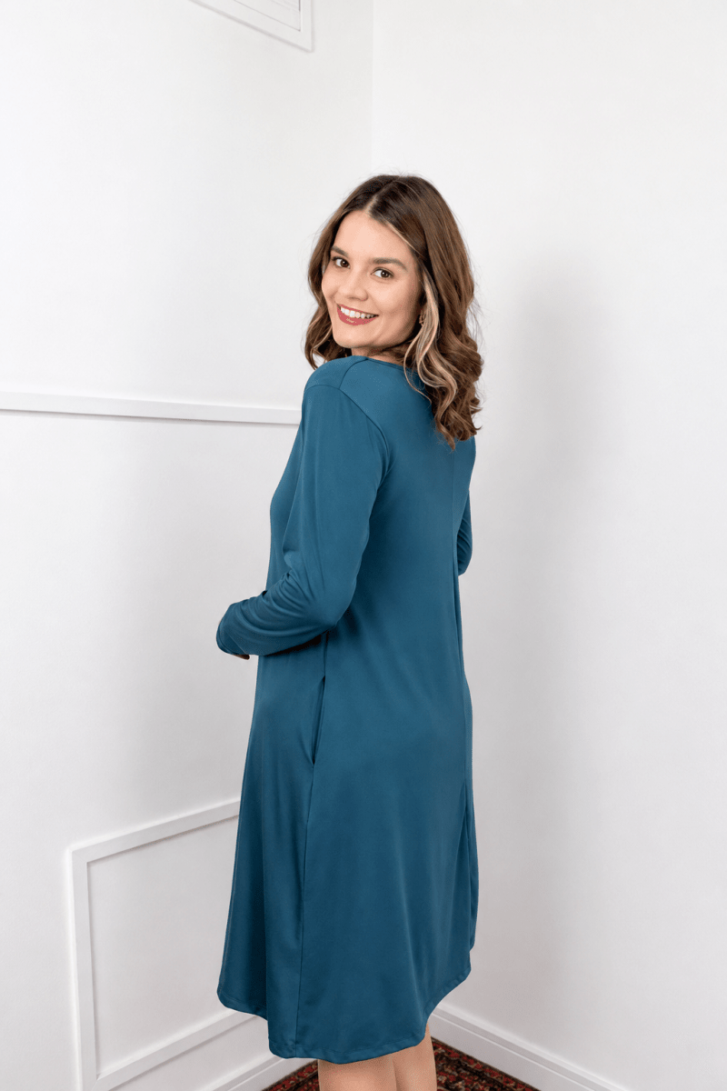Vestido Sofia – Manga Longa com Gola Redonda Midi em Malha Confort - Naguirre Shop