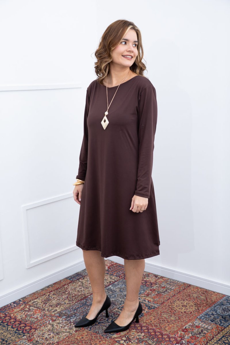 Vestido Sofia – Manga Longa com Gola Redonda Midi em Malha Confort - Naguirre Shop