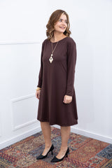 Vestido Sofia – Manga Longa com Gola Redonda Midi em Malha Confort - Naguirre Shop