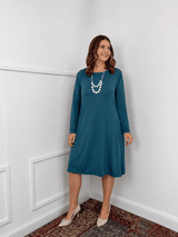 Vestido Sofia – Manga Longa com Gola Redonda Midi em Malha Confort - Naguirre Shop