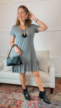 Vestido Verona - Babado Gola V e Manga Curta - Naguirre Shop