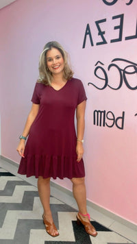 Vestido Verona - Babado Gola V e Manga Curta - Naguirre Shop