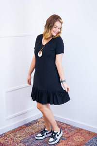 Vestido Verona - Babado Gola V e Manga Curta - Naguirre Shop
