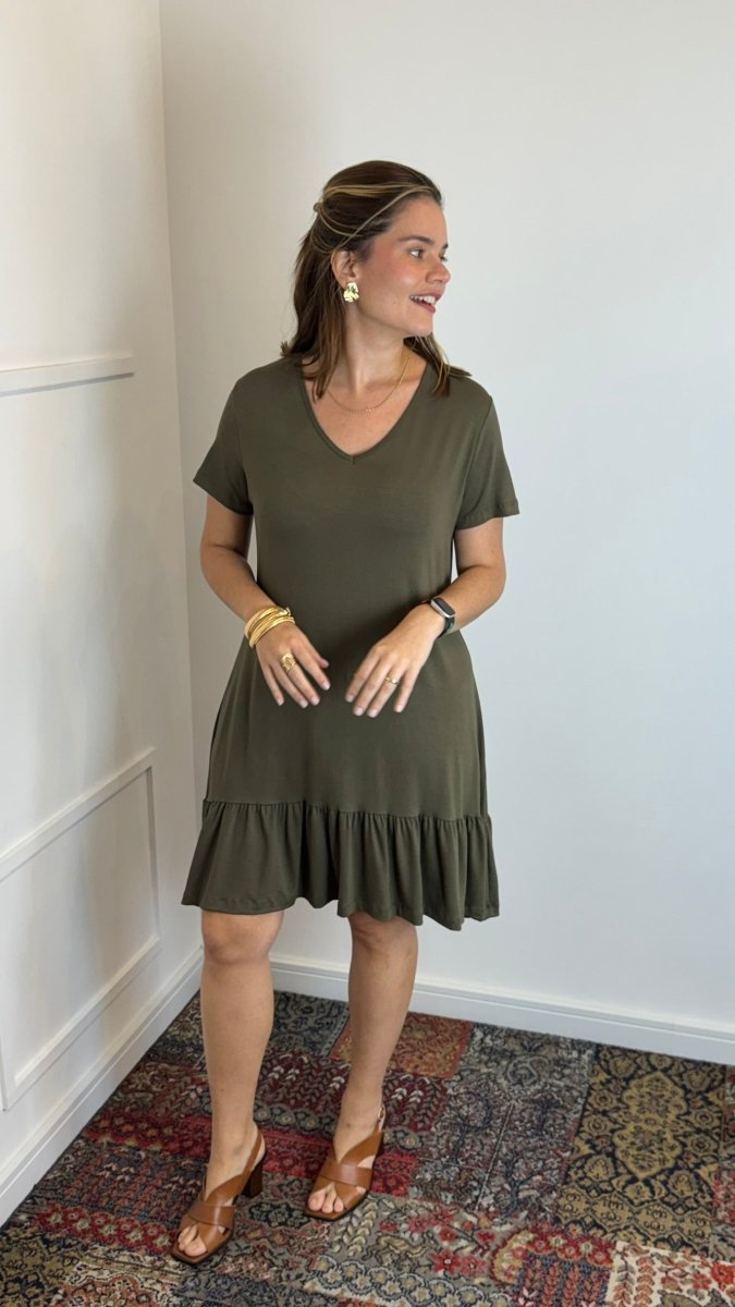 Vestido Verona - Babado Gola V e Manga Curta - Naguirre Shop