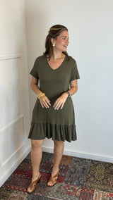 Vestido Verona - Babado Gola V e Manga Curta - Naguirre Shop