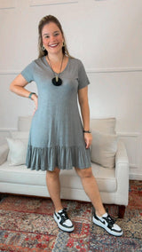 Vestido Verona - Babado Gola V e Manga Curta - Naguirre Shop