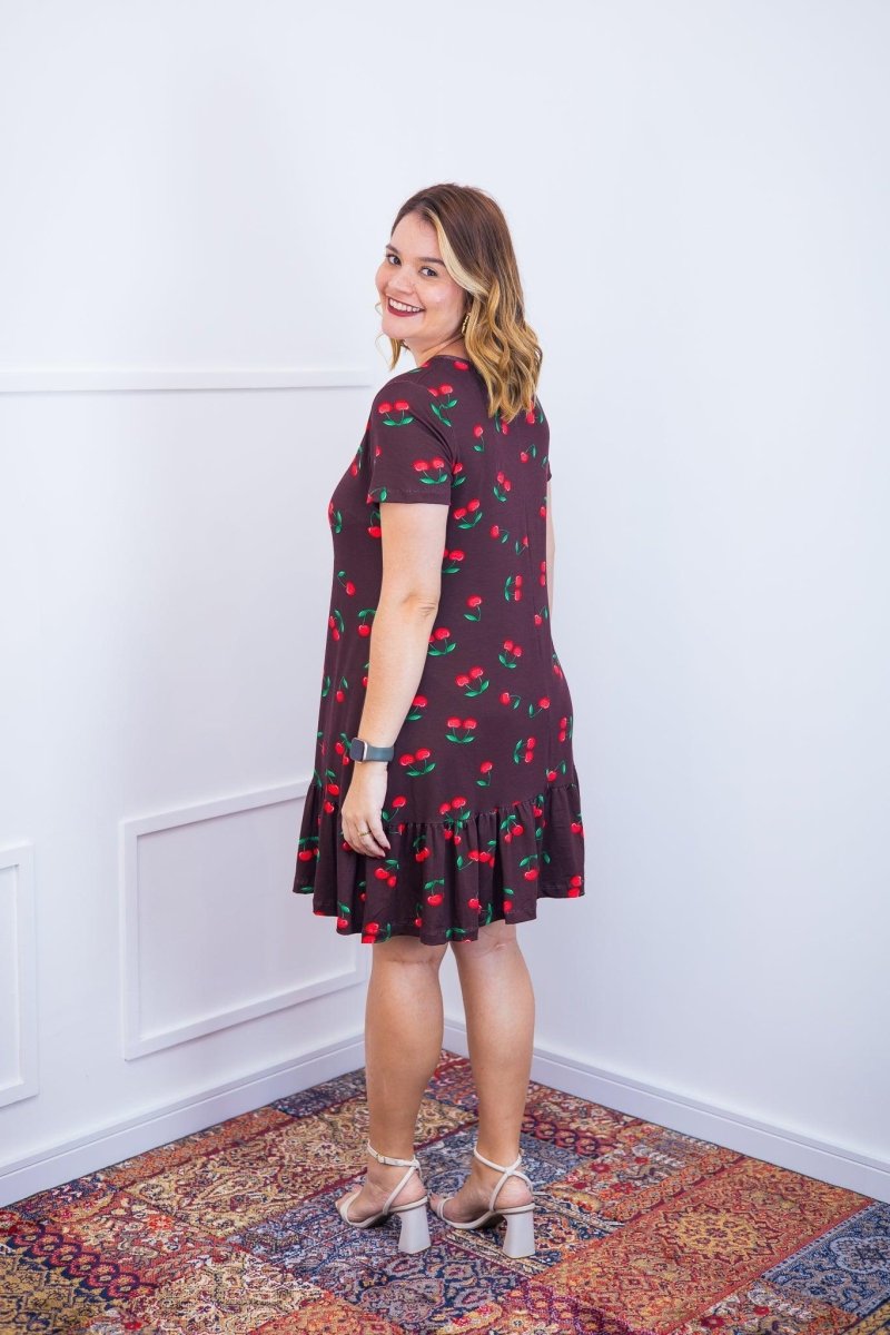 Vestido Verona - Babado Gola V e Manga Curta - Naguirre Shop