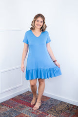 Vestido Verona - Babado Gola V e Manga Curta - Naguirre Shop