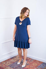 Vestido Verona - Babado Gola V e Manga Curta - Naguirre Shop