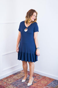Vestido Verona - Babado Gola V e Manga Curta - Naguirre Shop