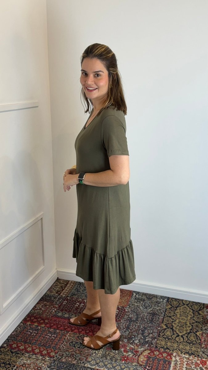 Vestido Verona - Babado Gola V e Manga Curta - Naguirre Shop