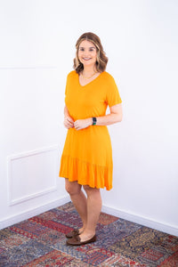 Vestido Verona - Babado Gola V e Manga Curta - Naguirre Shop